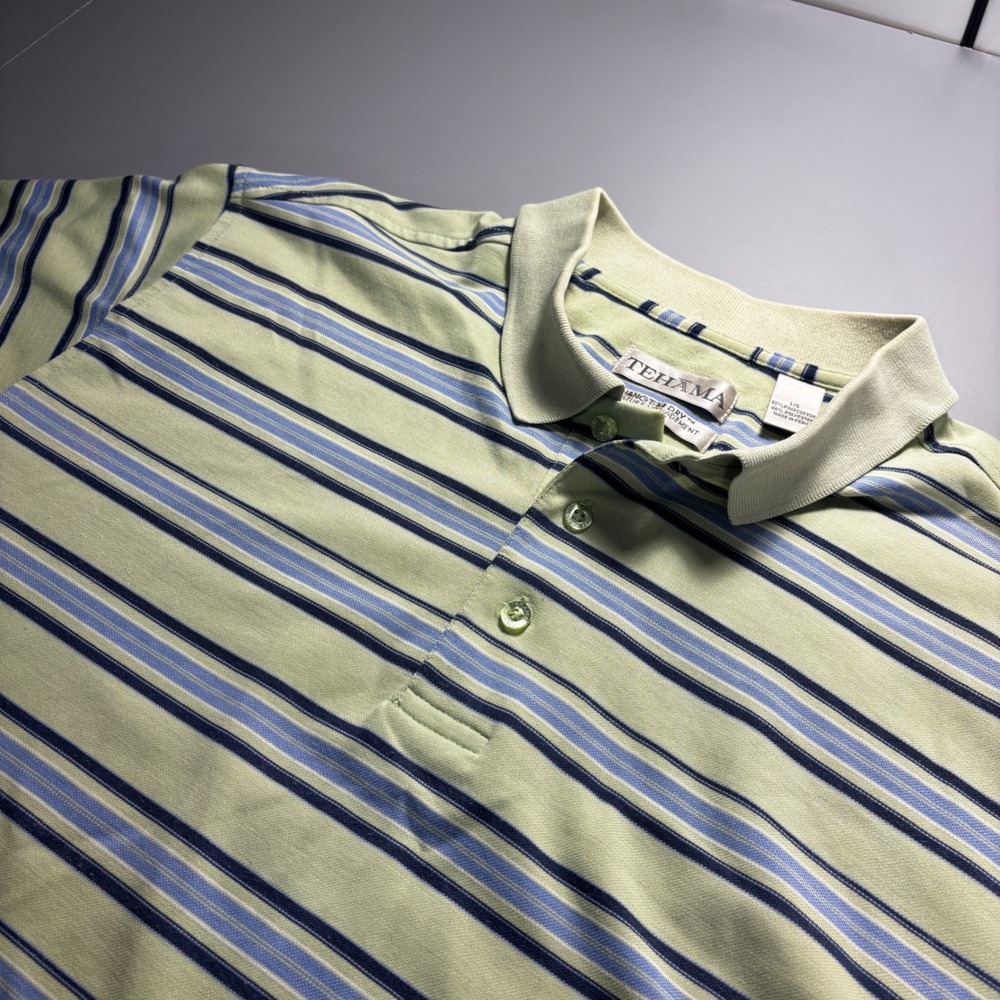Tehama‎ Striped Polo Shirt Mens Short Sleeve Golf Casual